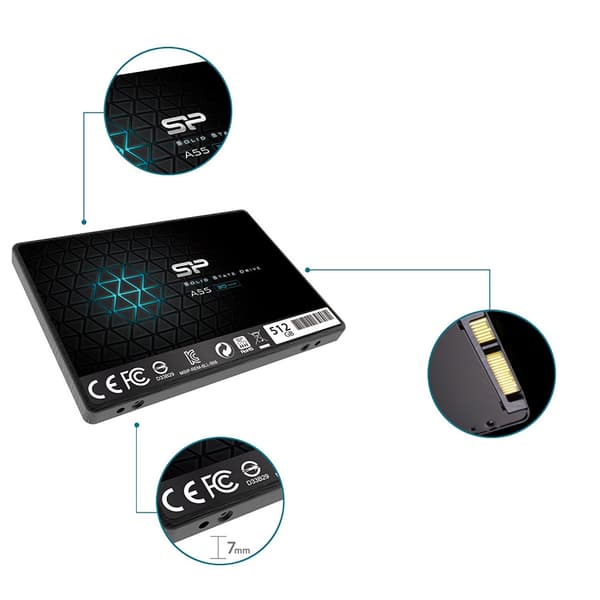 Silicon Power A55 SSD 512GB 2.5" SATA3 musta, 7mm