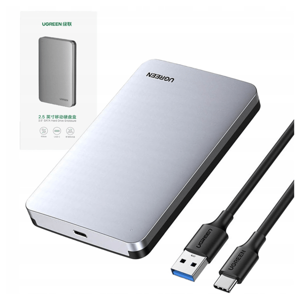 Ugreen CM300 70498 harddiskkabinet til 2,5'' SATA 3.0 6Gbps - grå + USB-C - USB-A kabel 0,5m