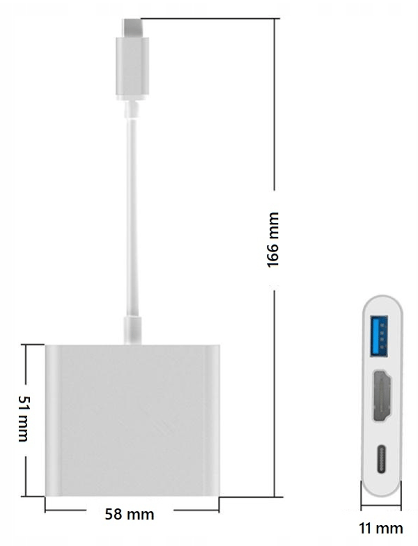 Adapter, 3 i 1, USB Typ C, till HDMI, Rymdgrå, Co2