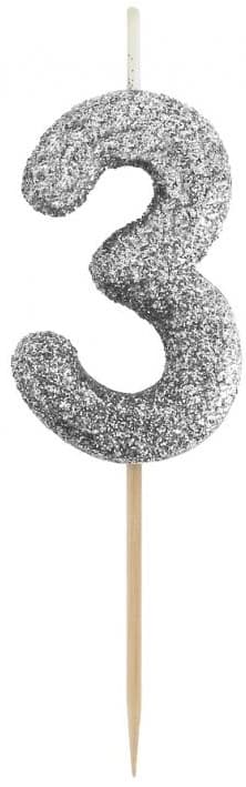 Piker valonumero 3 TRE musta glitterillä