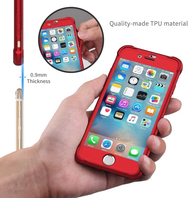 RØDT ETUI TIL IPHONE 7/8 4,7' 2x HÆRDET GLAS