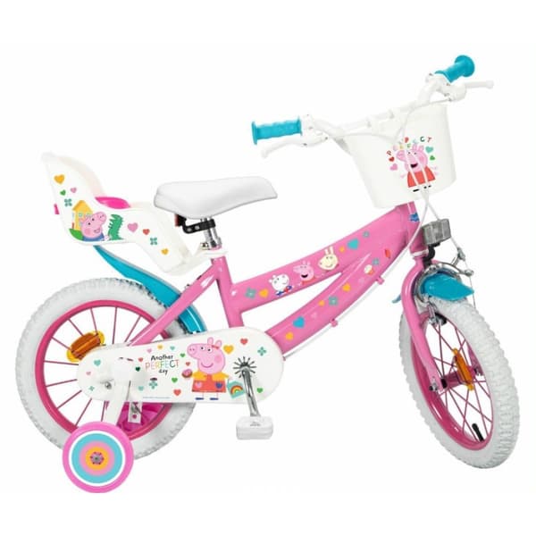 TMS 14" Gurli Gris børnecykel, lyserød, med sidehjul