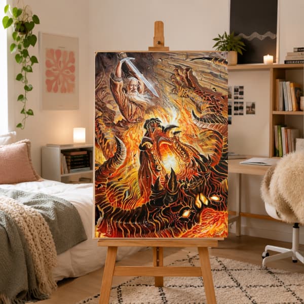 Måla efter siffror-bild med ram "Slagsmål med Balrog" 50x70 cm