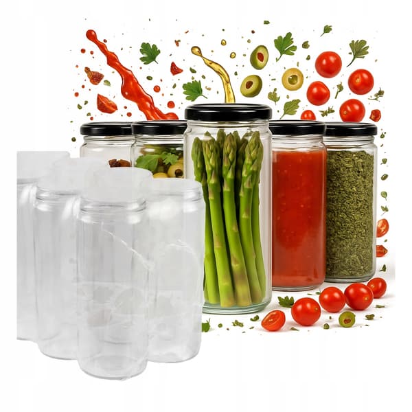 70x Lång burk 500ml för sylt, honung, konserver, gurkor, kryddor + lock 0,5l