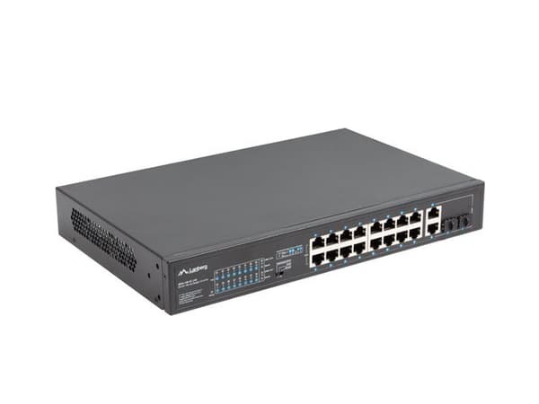 Switch Lanberg 19" 16x 100MB PoE, 2x Combo