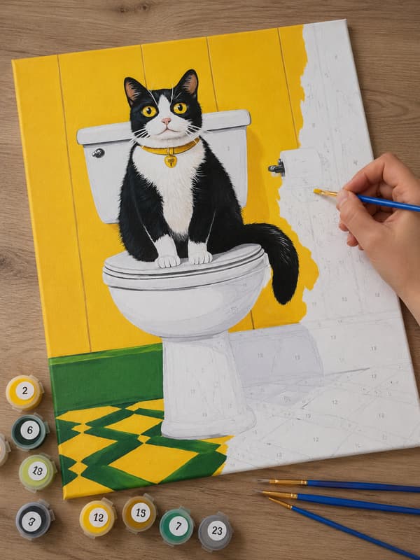 Maleri efter tal med ramme Billeder til maleri - Katteafslapning 40x50 cm