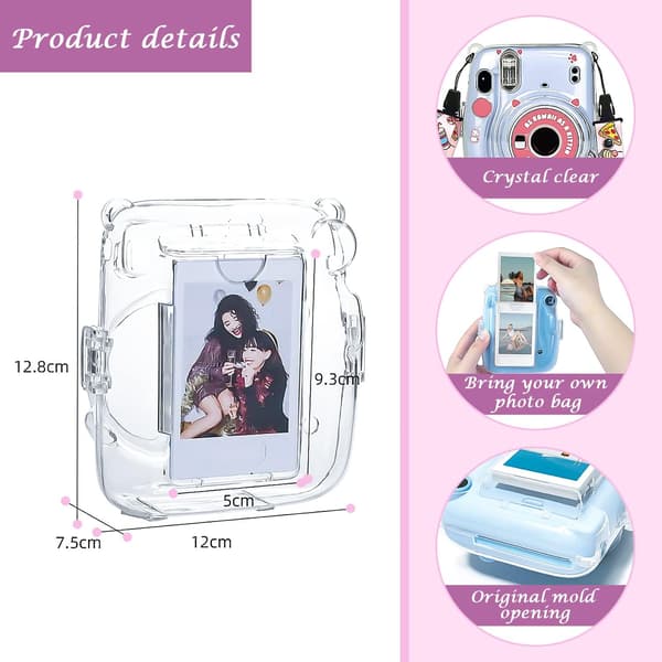 ETUI TIL INSTAX Mini 11 9 8 8+ KLAR BESKYTTELSE + LYSERØD REM