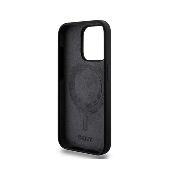 DKNY Liquid Silicone White Printed Logo MagSafe - iPhone 14 Pro -kotelo (musta)