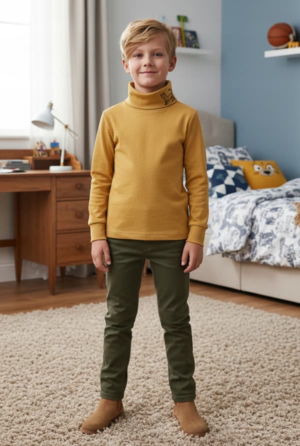 Barn polo med sennepsgult tryck strl 146