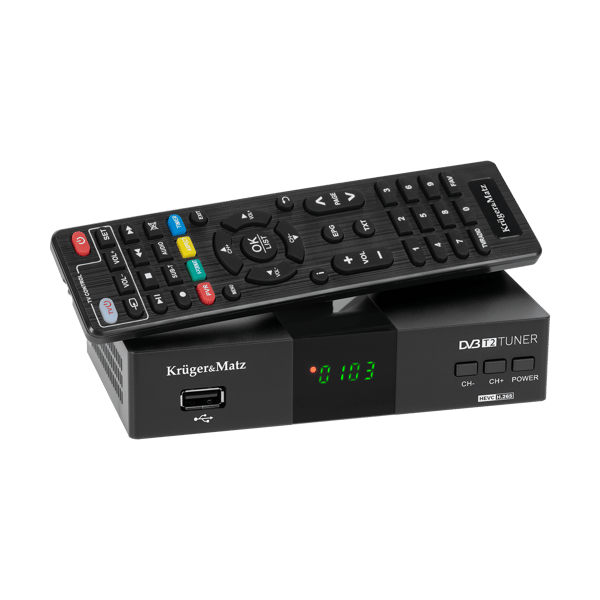 Tuner DVB-T2 H.265 HEVC Kruger&Matz HDMI SCART PVR EPG USB decoder