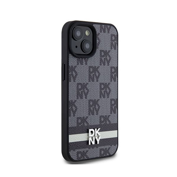 DKNY Læder Ternet Mono Mønster & Trykte Striber - iPhone 15/14/13 Cover (Sort)