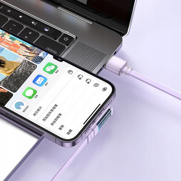 MCDODO Vinklet USB Lightning fladkabel 36W til iPhone 13/14 lilla 2m