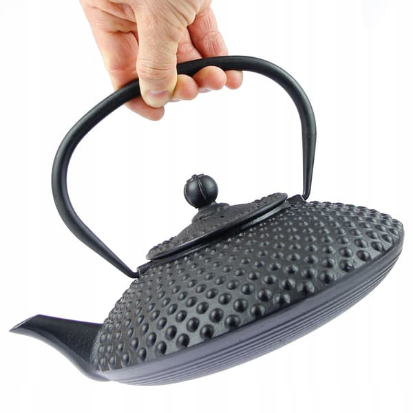 Støbejernskedel 1,25L sort infuser med si til te og krydderurter