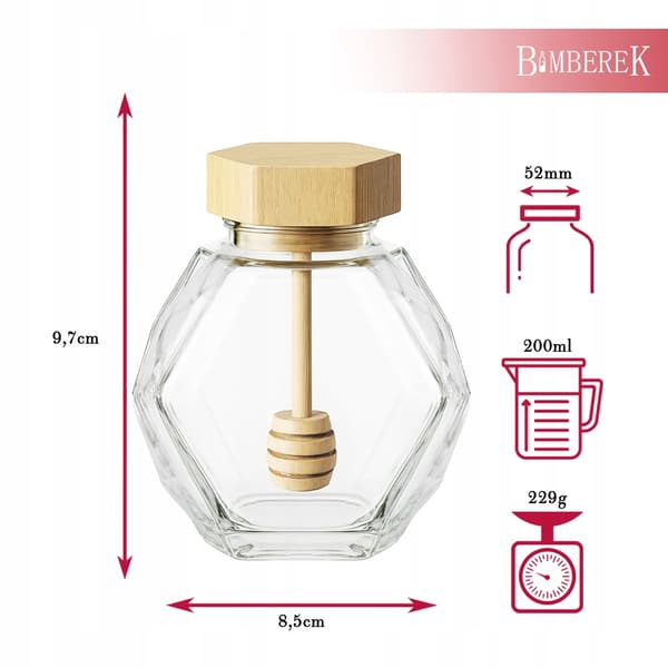 Glashonungsburk MAJA 200 ml Hexagon Träpropp Skopa Present