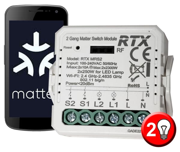 MATTER WiFi HomeKit 2-kanals relæcontroller Google Home Assistant Alexa