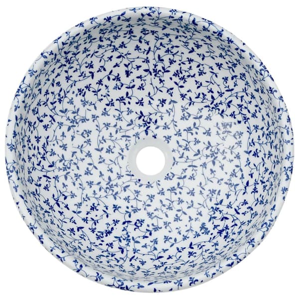 vidaXL bordvask hvid og blå rund 41x14 cm