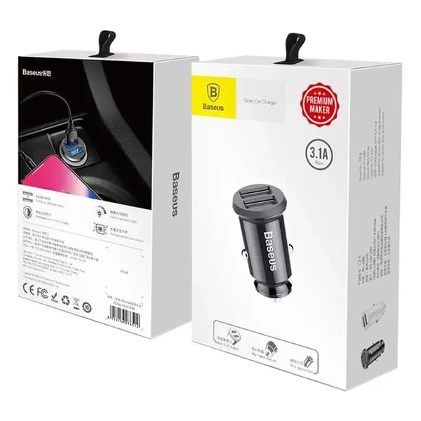 Baseus Grain Billaddare 2x USB 5V 3.1A (Vit)