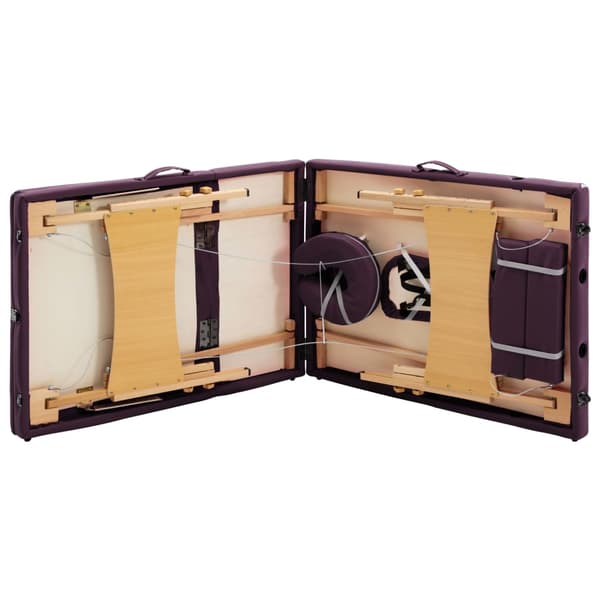 vidaXL foldbar massagebrik, 3-zoner, træ, vinlilla