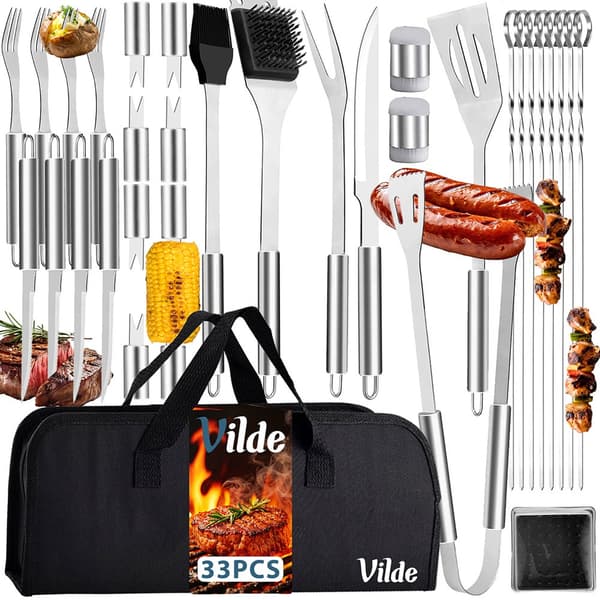 Grillsæt i stål med etui 33 dele