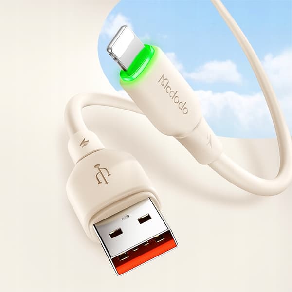 MCDODO Oplader USB Lightning Kabel Hurtigopladning til iPhone 1M LED Beige