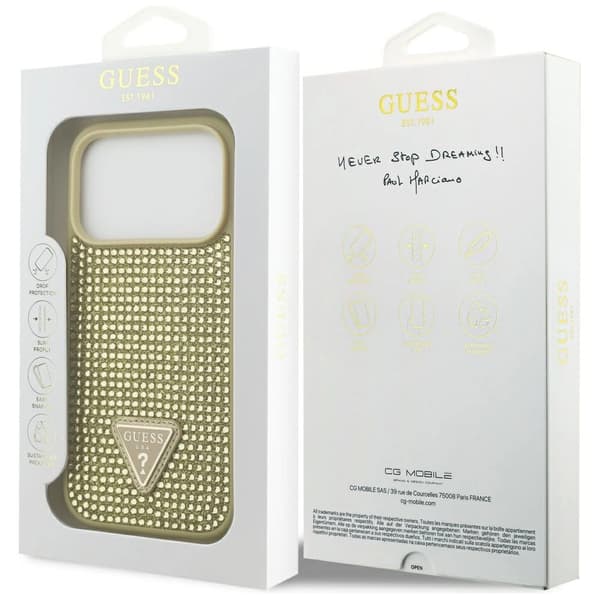 Guess Rhinestone Triangle Logo Cover til iPhone 17 Pro - Guld