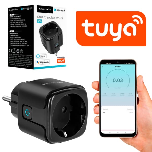 Kruger&Matz Connect P4 Tuya Smart WiFi-stikkontakt med timer