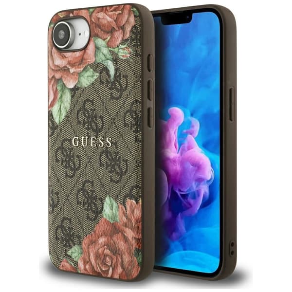 Guess 4G Blomsterprint MagSafe-etui til iPhone 16e brunt