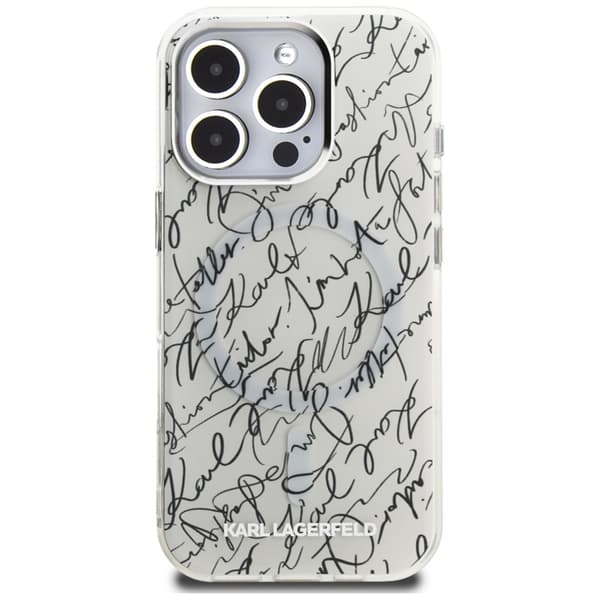 Karl Lagerfeld IML Karl Script Pattern MagSafe - iPhone 16 Pro cover (hvid)