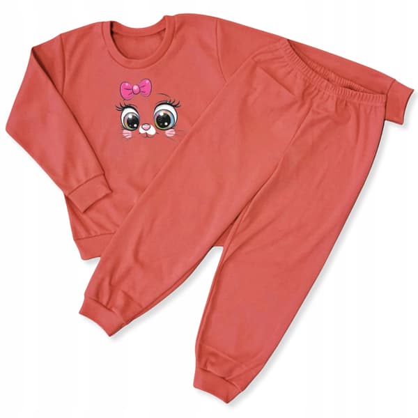 BARNPYJAMAS 128 för FLICKOR 100% bomull Smiley CORAL