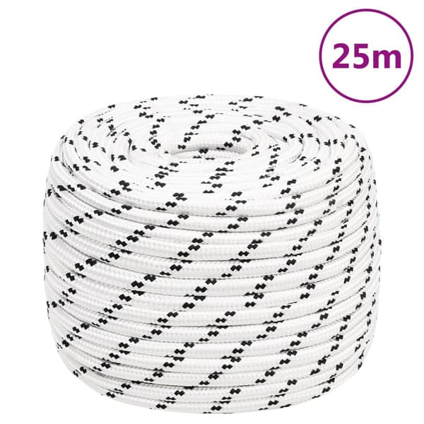 vidaXL Flätad segelrep vit 14 mm x 25 m polyester