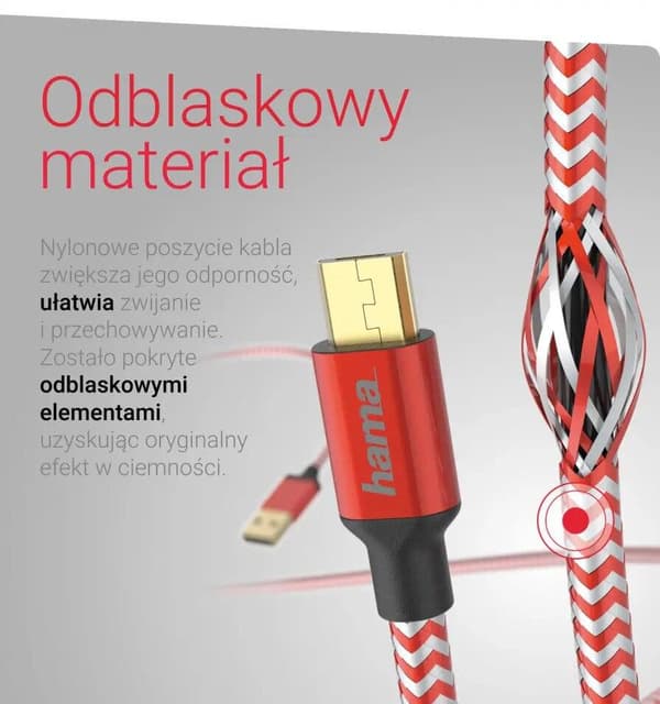 HAMA Data Reflective microUSB 1.5M Micro USB -kaapeli, punainen 201556