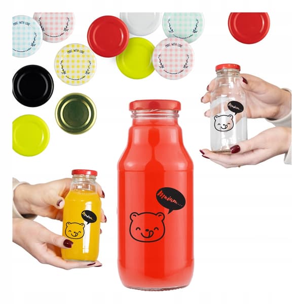 50x Nalle Puh-flaska 330ml med tryck, juiceflaskor, sirapsflaskor i glas
