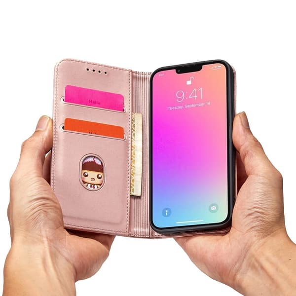 Magnetkortsfodral iPhone 14 Pro Flip Plånboksfodral Rosa
