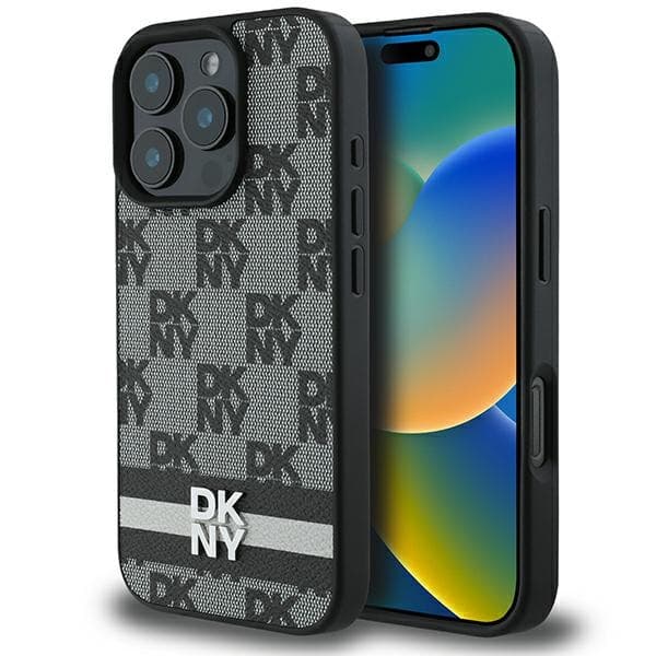 DKNY DKHCP16XPCPTSSK iPhone 16 Pro Max6,9 sort/sort hårdt cover med ternet mønster og trykte striber