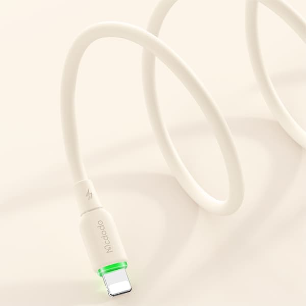 MCDODO Oplader USB Lightning Kabel Hurtigopladning til iPhone 1M LED Beige