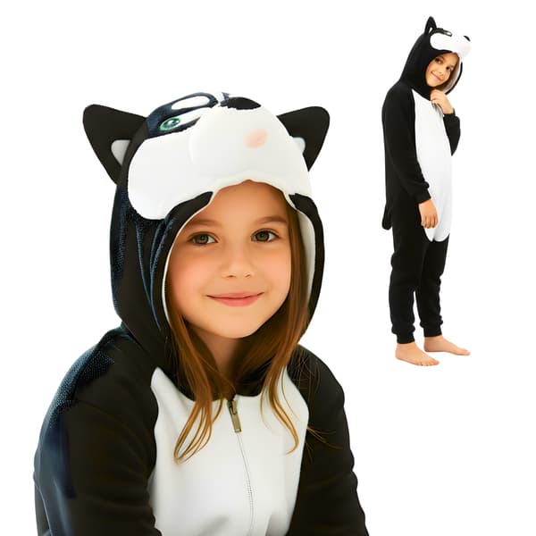 Kigurumi pyjamas kostume til børn, sort husky, 95-105 cm