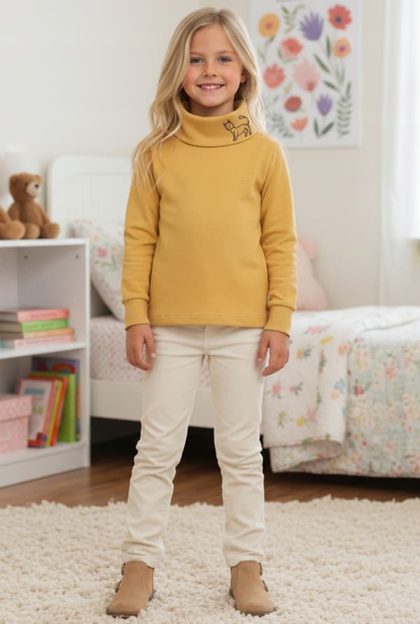Barn polo med sennepsgult tryck strl 146