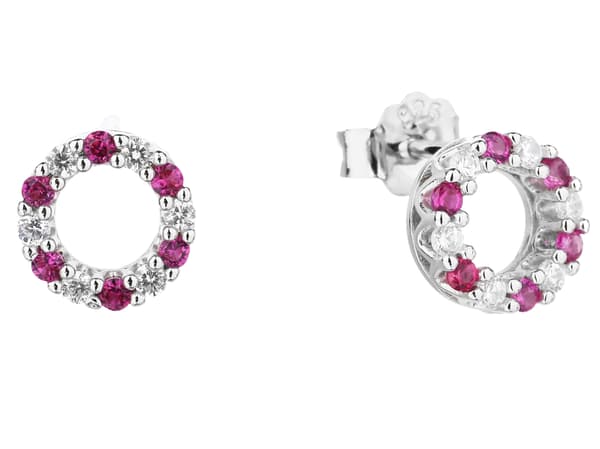 Sølv hoop øreringe med lyserøde cubic zircons hoop ørestikker til piger 925