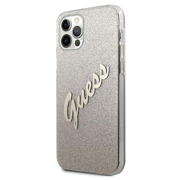 Guess GUHCP12LPCUGLSGO iPhone 12 Pro Max6.7 kulta/kultainen kovakuori Glitter Gradient Script