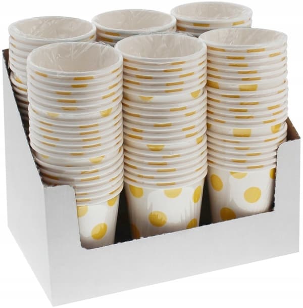 Hvide papkrus med gule prikker, 6 stk.