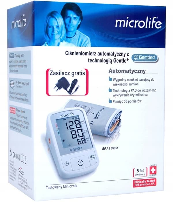 Microlife Blodtryksmåler BP A2 Basic og strømadapter