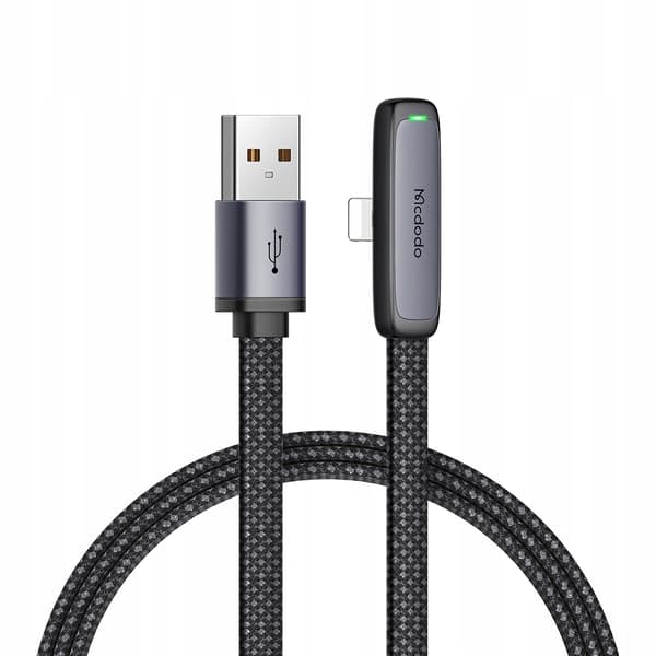 MCDODO Vinklet USB Lightning fladkabel 36W til iPhone 12 13 14 sort 2m