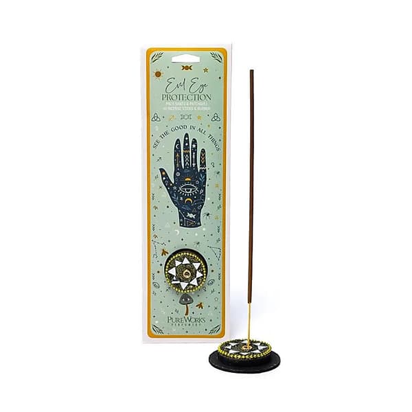 Celestial Magic Evil Eye Protection røgelsespinde med dekorativ holder 40 stk.