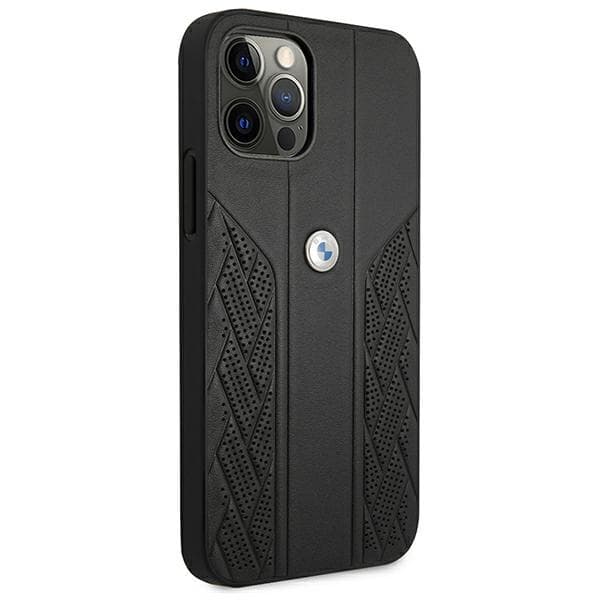 Etui BMW BMHCP12LRSPPK iPhone 12 Pro Max 6.7 sort/sort hårdt etui læder kurvet perforeret