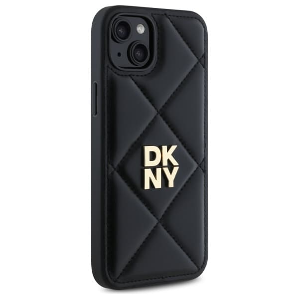 DKNY DKHCP15MPQDSLK iPhone 15 Plus 6.7 svart/svart quiltad Stack-logotyp