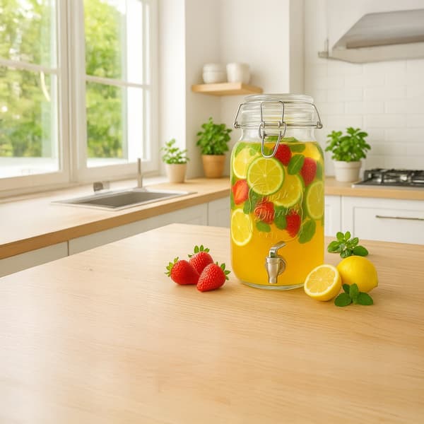 BURK med kran 4L glas för lemonad, juice, vatten, bröllopsvattendispenser