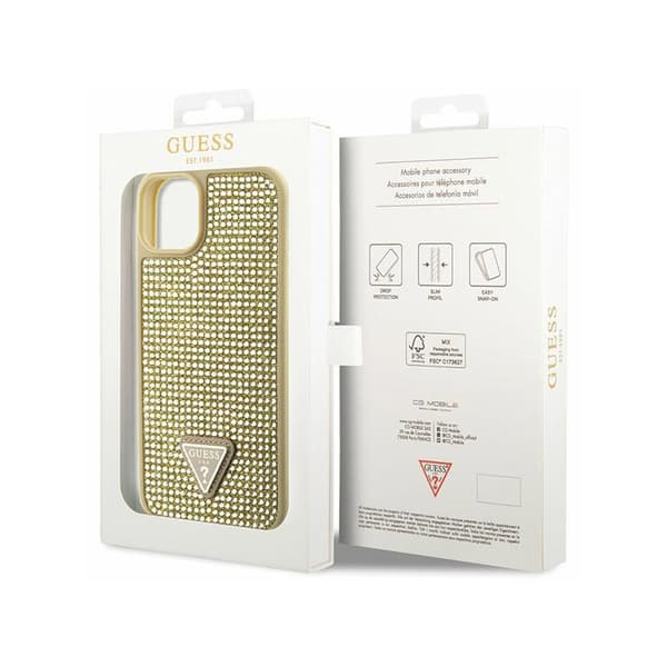 Guess Strass Triangle - iPhone 14 Plus -suojakuori (Kulta)