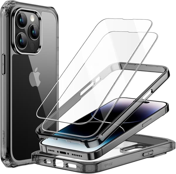 BAGCODE TIL APPLE IPHONE 14 PRO MAX SORT RAMME + 2x HÆRDET GLAS