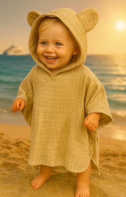 Børne muslin kappe 86-104 børneponcho til stranden beige