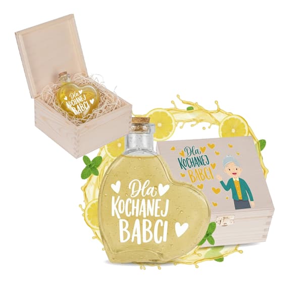 Mummonpäivälahja - Puinen rasia + Sydänpullo 250ml
